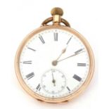 First quarter of 20th century Gents 14K cased open faced pocket watch with button wind, having