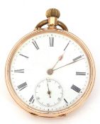 First quarter of 20th century Gents 14K cased open faced pocket watch with button wind, having