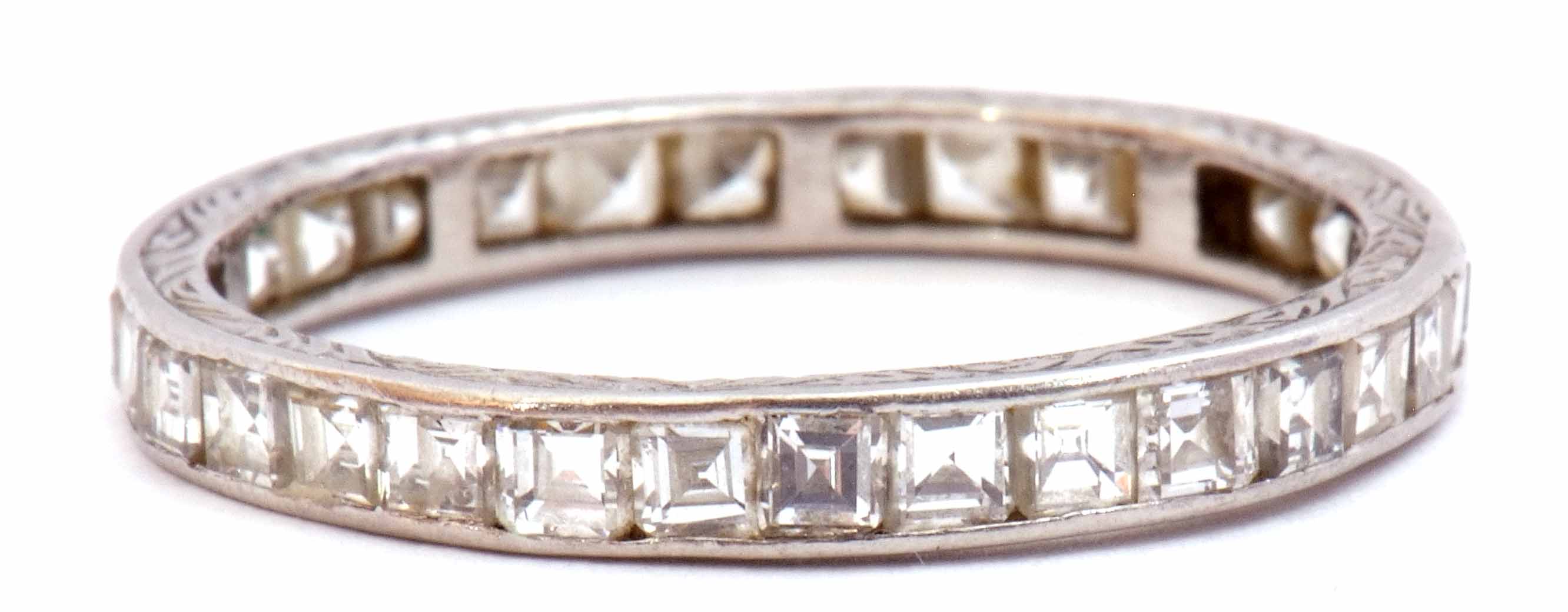 Precious metal and diamond set full eternity ring, a continuous band of small pave set square cut - Image 3 of 6