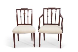 Set of 4 Hepplewhite style mahogany dining chairs comprising one carver and three single chairs, all