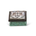 Bilston metal framed and enamelled patch box of concave sided rectangular form, the hinged lid