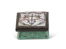 Bilston metal framed and enamelled patch box of concave sided rectangular form, the hinged lid