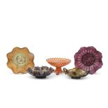 Brockwitz carnival glass lavender bowl with the four flowers variant pattern, a Fenton Autumn acorns