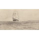 Lieut-Com Rowland Langmaid, RN (1897-1956), "Sailing boat at sea", black and white etching, signed