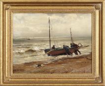 William Kay Blacklock (1872-1924), Launching the fishing boat, oil on board, signed and dated 1912