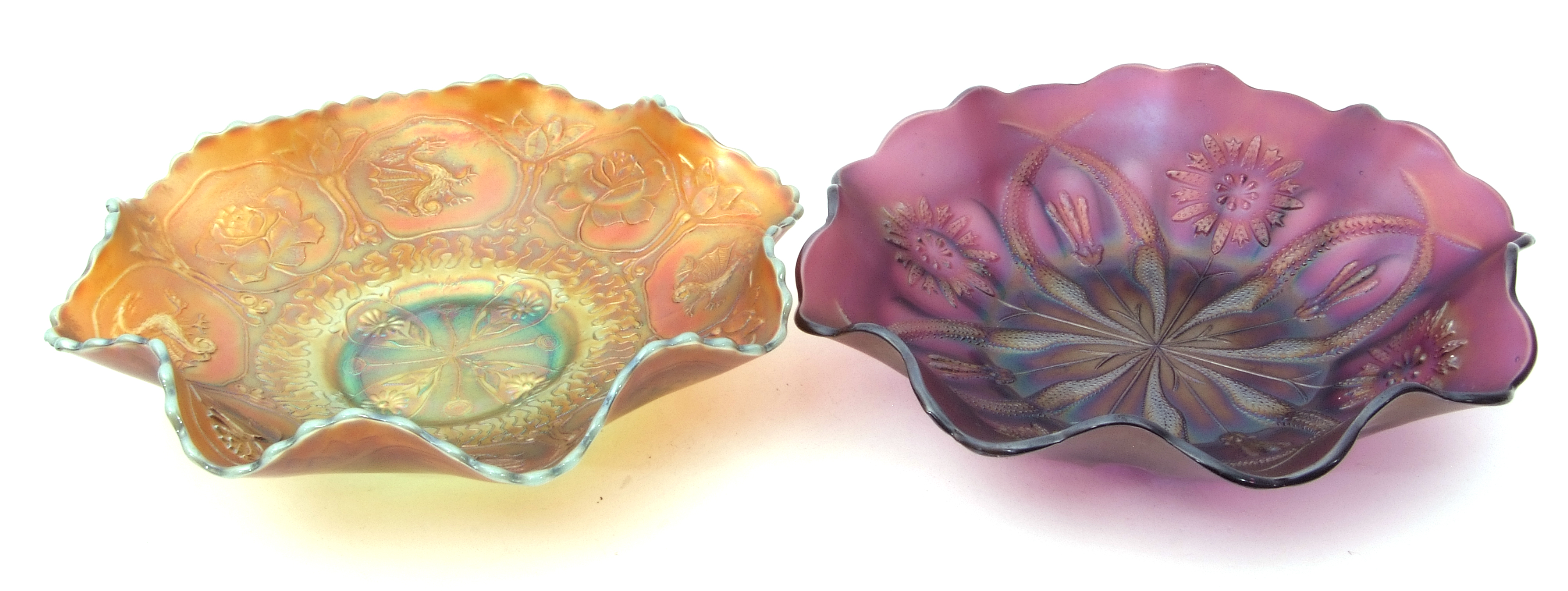 Brockwitz carnival glass lavender bowl with the four flowers variant pattern, a Fenton Autumn acorns - Image 7 of 8