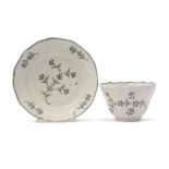 Lowestoft porcelain tea bowl and saucer, circa 1790, the tea bowl of ogee shape with decoration of
