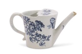 Lowestoft porcelain feeding cup decorated in underglaze blue with prints of flowers and butterflies,