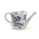 Lowestoft porcelain feeding cup decorated in underglaze blue with prints of flowers and butterflies,