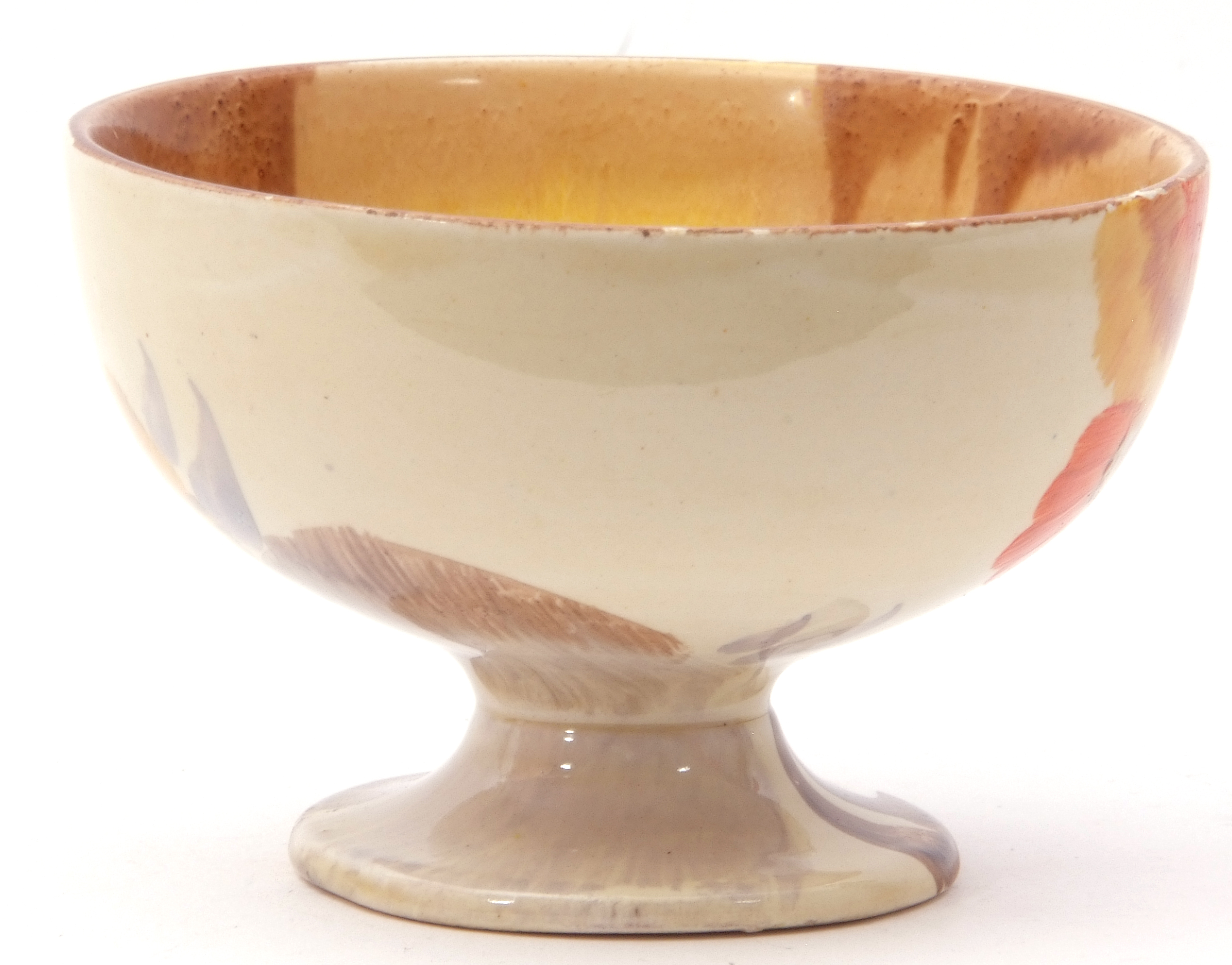 Clarice Cliff small pedestal bowl in the Rhodanthe pattern, Newport Pottery back stamp to base, - Image 4 of 7