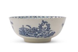 Large Lowestoft porcelain bowl decorated with printed design of lady and squirrel pattern, 20cm diam