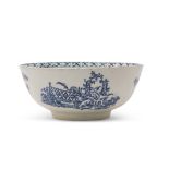 Large Lowestoft porcelain bowl decorated with printed design of lady and squirrel pattern, 20cm diam