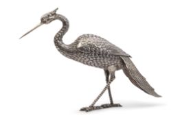 Early 20th century Swedish silver model of a crane, naturalistically engraved and embossed (repair