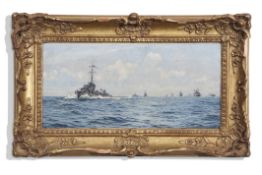 Lieut-Com Rowland Langmaid, RN (1897-1956), "Naval convoy", oil on canvas, signed lower right, 18