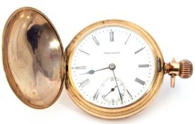 Last quarter of 19th/early 20th century Gents gold plated Waltham full hunter pocket watch with