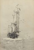 Lieut-Com Rowland Langmaid, RN (1897-1956), "Sailing boat in full sail", etching and aquatint,