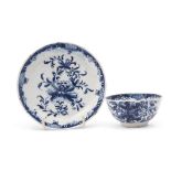 Lowestoft porcelain tea bowl and saucer decorated in a version of the Mansfield pattern, the
