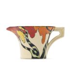 Daffodil shaped jug with the Honolulu design by Clarice Cliff, decorated in typical colours and