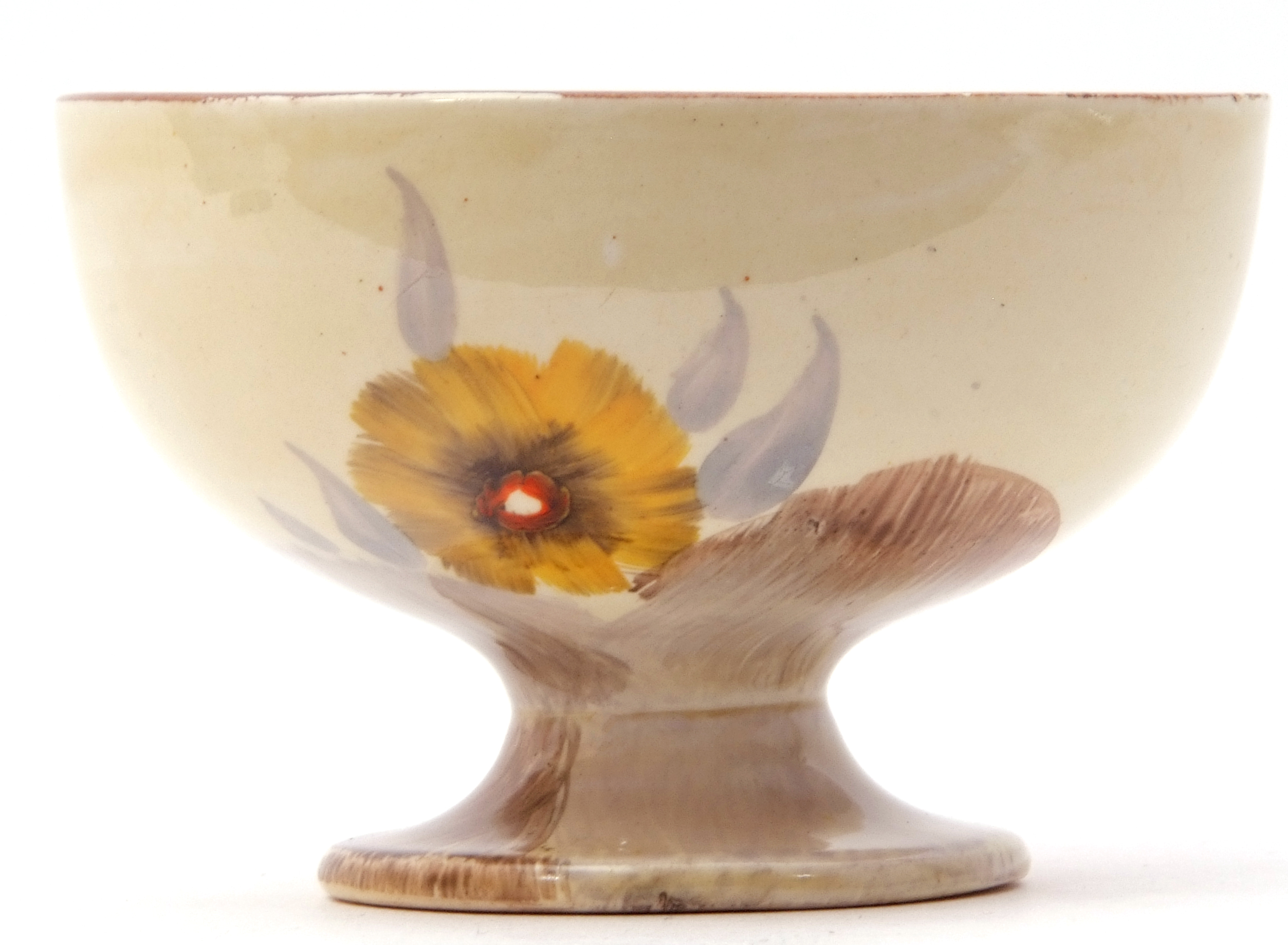 Clarice Cliff small pedestal bowl in the Rhodanthe pattern, Newport Pottery back stamp to base, - Image 3 of 7