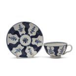 Lowestoft porcelain tea cup and saucer decorated with the Robert Brown pattern, the saucer 12cm