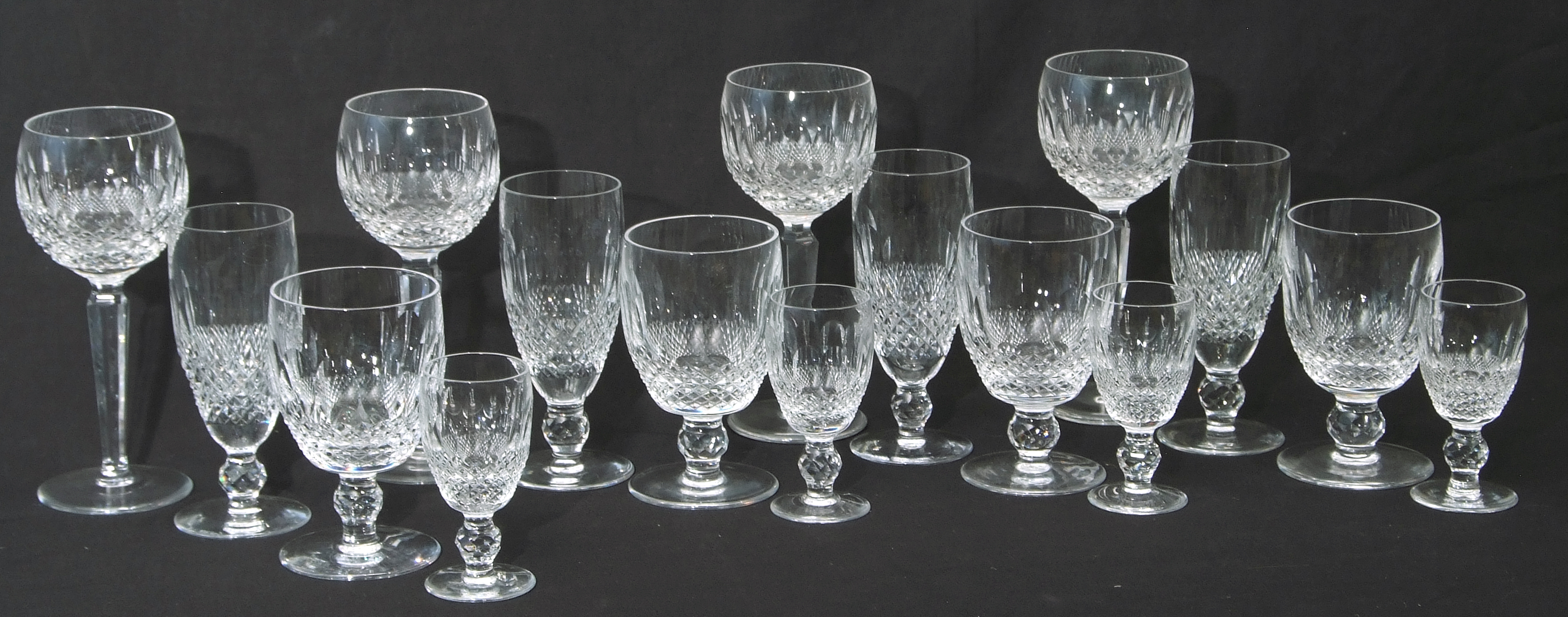 Set of Waterford Colleen pattern drinking glasses including goblets and sherry glasses (34)