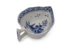 Lowestoft butter boat with twig handle and chinoiserie design