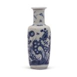 Small Chinese part porcelain rouleau vase, possibly Kiangxi period, decorated with flowers and