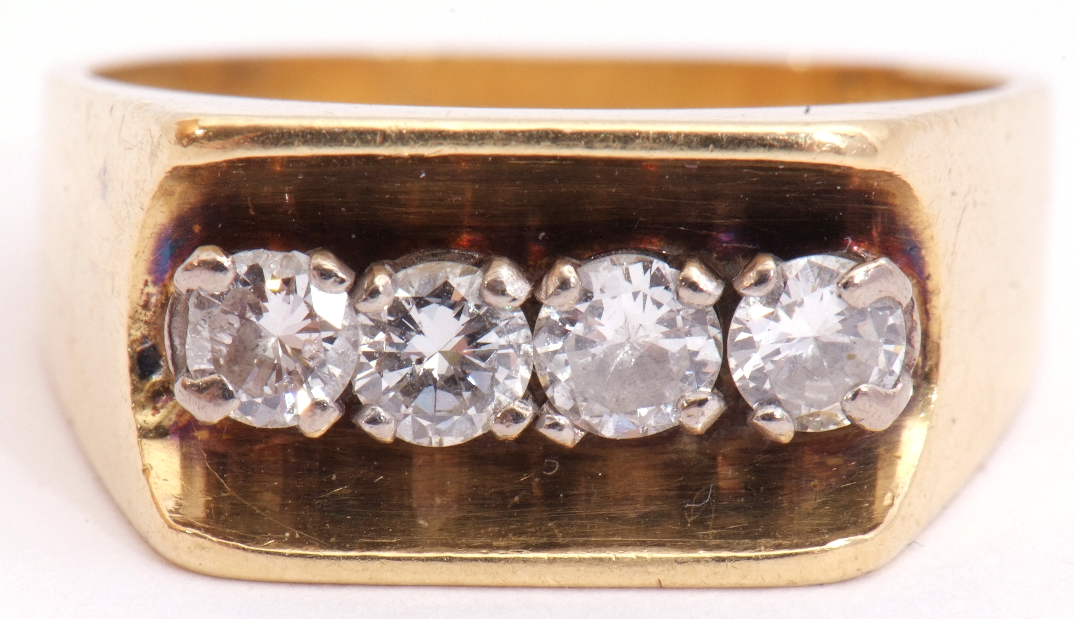 18ct gold and four-stone diamond ring of angular design, the central groove shaped gallery featuring - Image 9 of 9