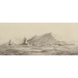 William Lionel Wyllie, RA, RI, RE (1851-1931), "Gibraltar, showing the Rock and warships coming