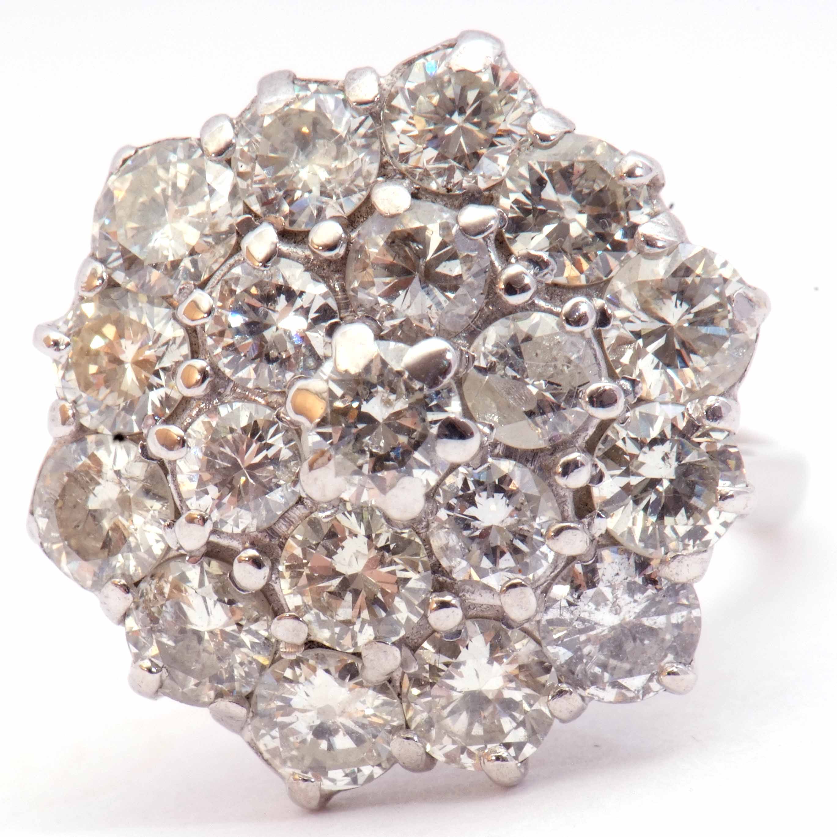 Diamond cluster ring, the circular panel set with three tiers of round brilliant cut diamonds, - Image 3 of 8