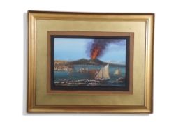 Neapolitan School (19th century), Bay of Naples with Mt Vesuvius erupting, gouache, bears