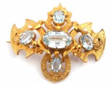 Victorian gold foil work brooch in rococo style with foliate engraved decoration and featuring