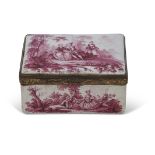 18th century Battersea gilt metal framed rectangular table snuff box, the panel to both sides of the