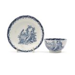 Lowestoft porcelain tea bowl and saucer, decorated in underglaze blue with the lady and squirrel