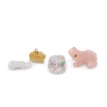 Pink quartz model of a frog with yellow eyes and other jadeite type animals (4)
