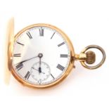 First quarter of 20th century Gents 18K gold cased full hunter small pocket watch with button