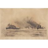 William Lionel Wyllie, RA, RI, RE (1851-1931), "Battleships", black and white etching, signed in