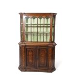 Late 18th century Dutch marquetry side cabinet, the glazed top with canted corners and the base with