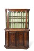 Late 18th century Dutch marquetry side cabinet, the glazed top with canted corners and the base with