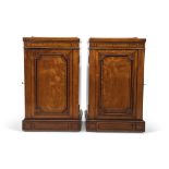 Pair of Gillows satinwood cabinets, the tray tops inlaid with geometric ebonised stringing over