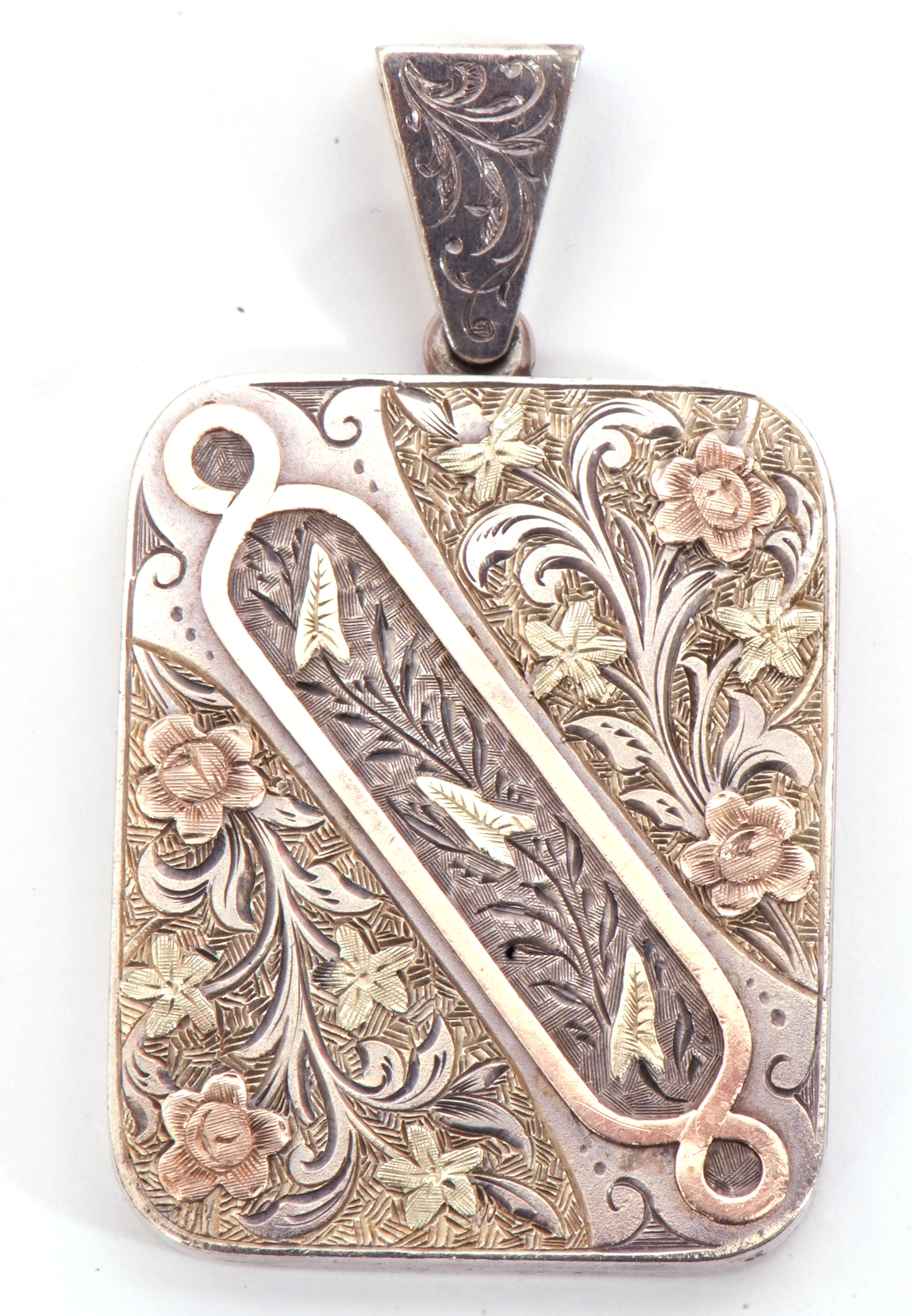 Antique precious metal large rectangular shaped locket, the front engraved and chased in a foliate - Image 3 of 7