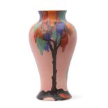 Clarice Cliff Bizarre vase pink Latona tree pattern, 24cm high