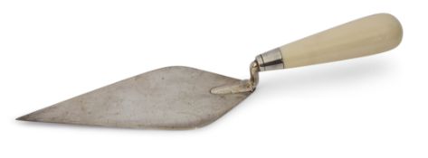 George V ceremonial trowel on uninscribed plain design, having a polished ivory handle, overall