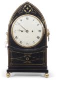 Lancet shaped bracket clock, Parkinson & Frodsham of London, inlaid throughout with cut brass