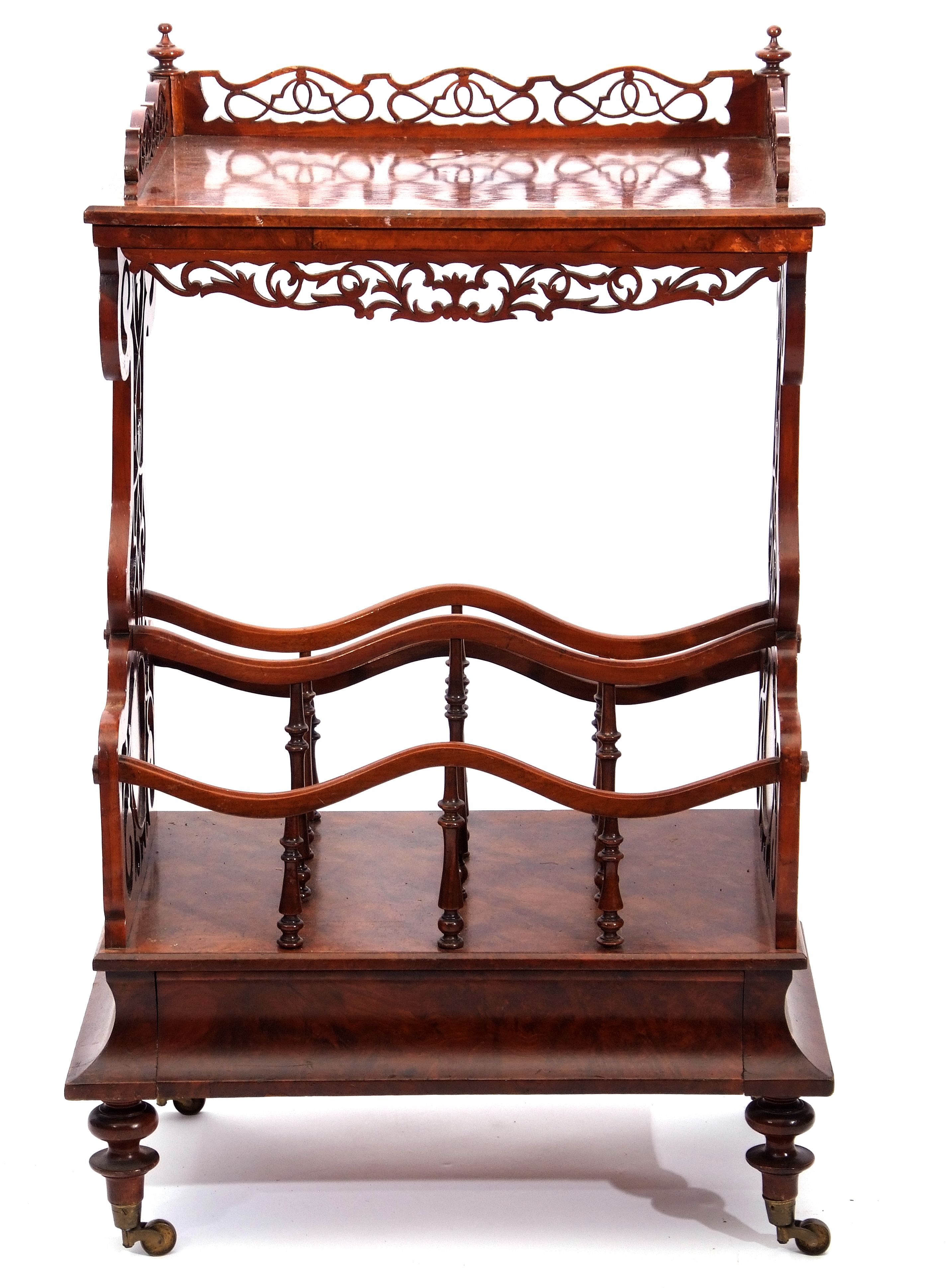 Victorian walnut large Canterbury, pierced gallery surround, raised on two latticed pierced - Image 2 of 4