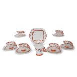 Art Deco Shelley Vogue tea set with orange geometric and stylised flower decoration in the J