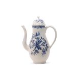 Lowestoft porcelain coffee pot and cover decorated in underglaze blue with a floral design, 30cm