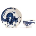 A Lowestoft porcelain teabowl and saucer, c1770, decorated with the dragon pattern, saucer 11cm
