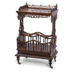 Victorian walnut large Canterbury, pierced gallery surround, raised on two latticed pierced