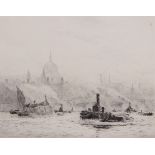 William Lionel Wyllie, RA, RI, RE (1851-1931), "St Paul's, London", black and white etching,